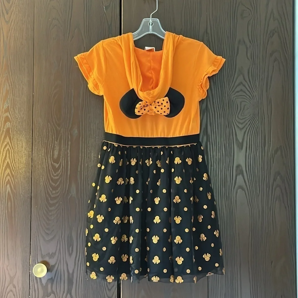 Disney child’s Minnie Mouse Halloween dress with hood with mouse ears. Size XL